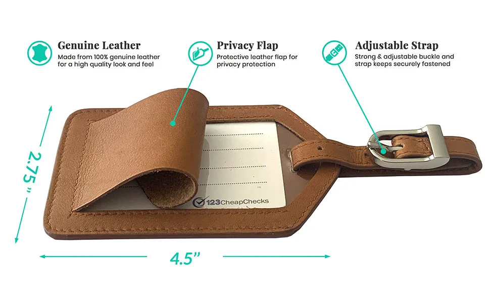 Personalized Monogrammed Leather Luggage Tags - 4 Pack