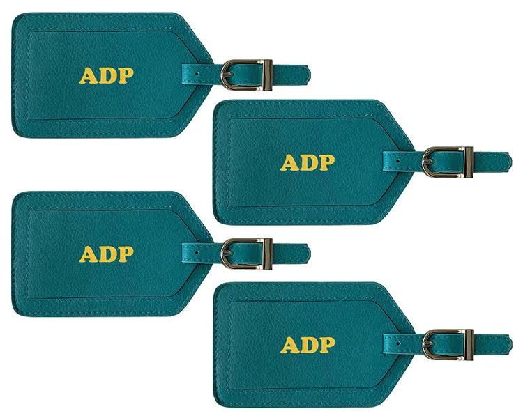 Personalized Monogrammed Leather Luggage Tags - 4 Pack