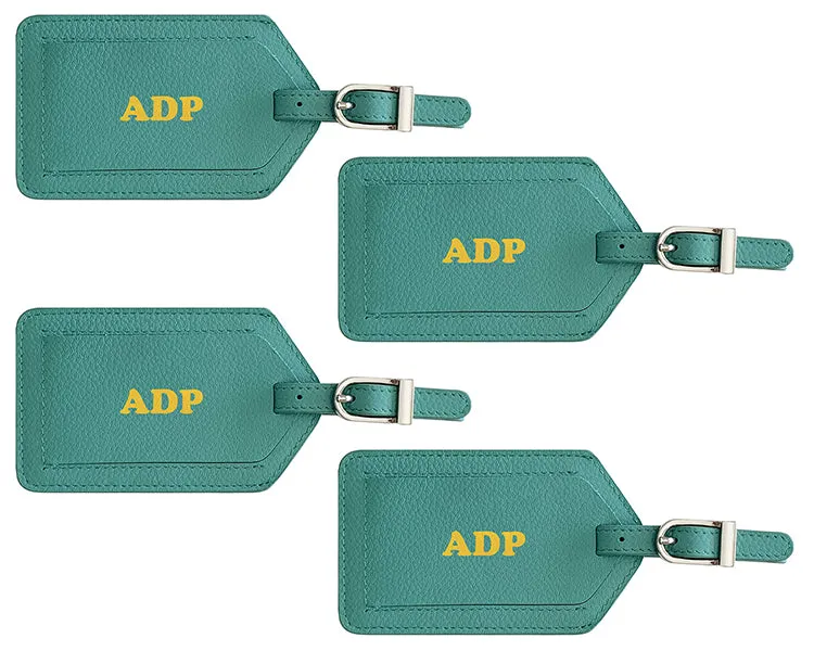 Personalized Monogrammed Leather Luggage Tags - 4 Pack