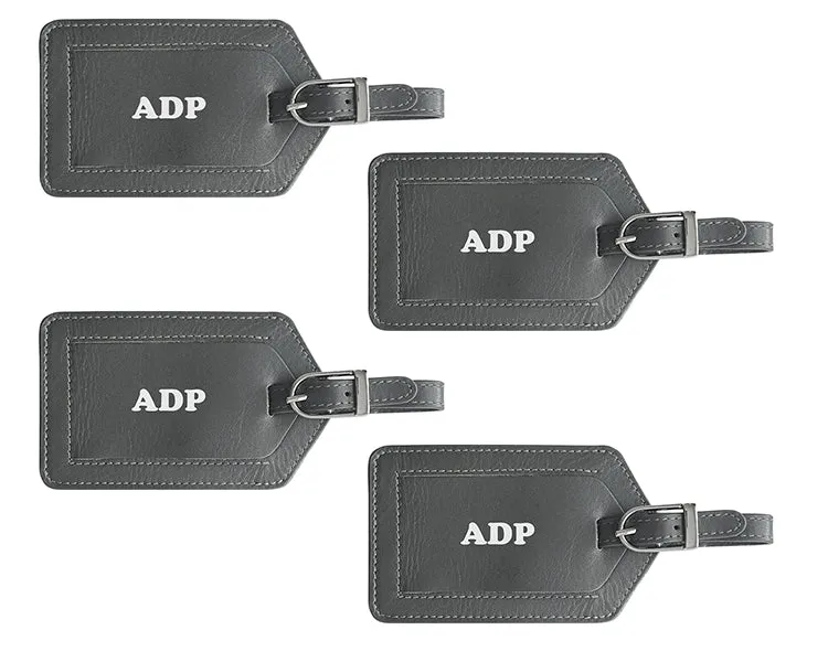 Personalized Monogrammed Leather Luggage Tags - 4 Pack