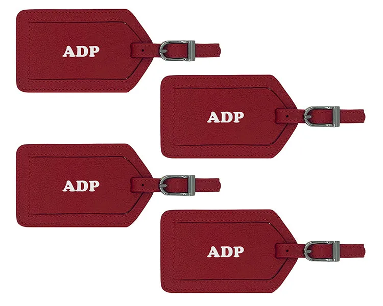 Personalized Monogrammed Leather Luggage Tags - 4 Pack
