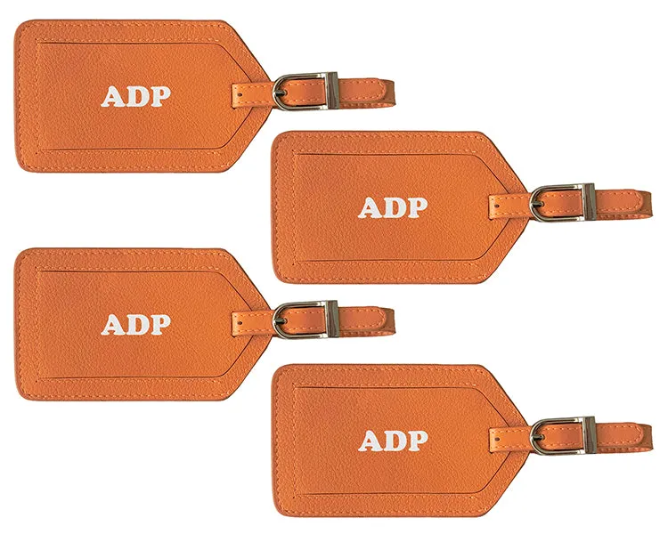 Personalized Monogrammed Leather Luggage Tags - 4 Pack