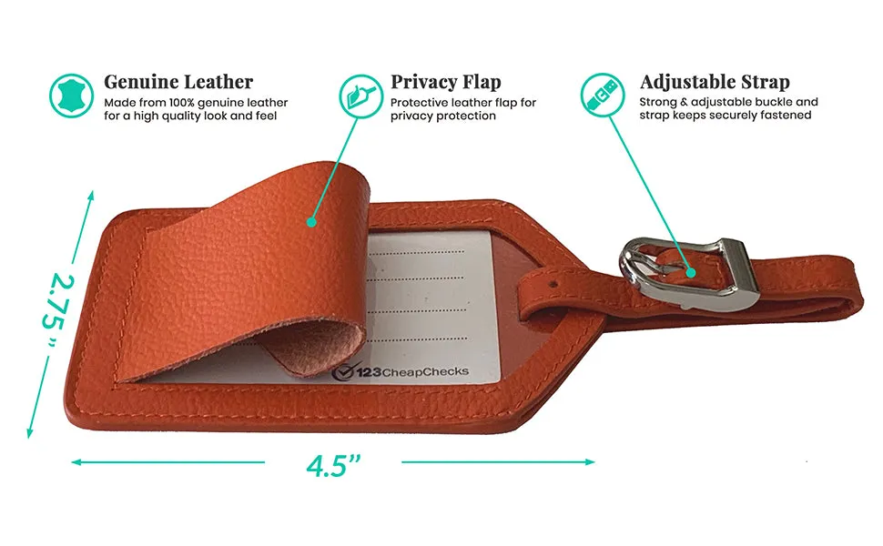 Personalized Monogrammed Leather Luggage Tags - 4 Pack