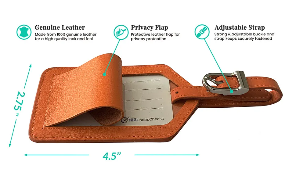 Personalized Monogrammed Leather Luggage Tags - 4 Pack