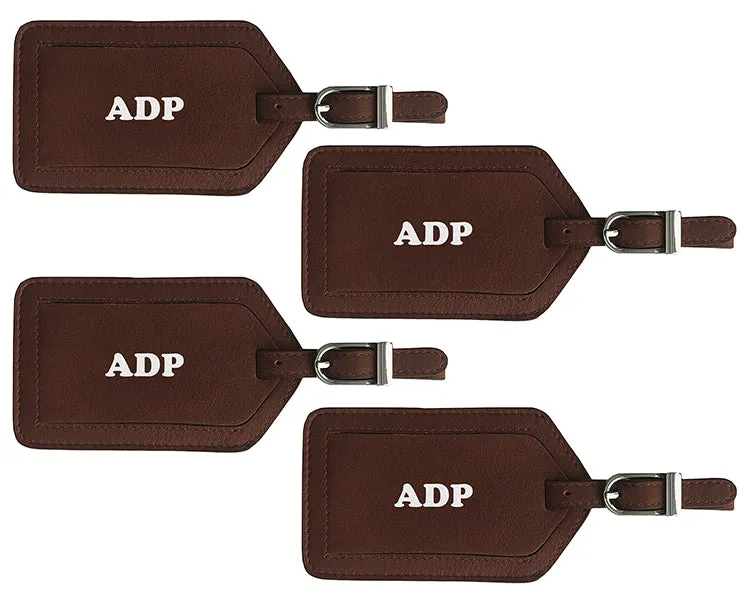 Personalized Monogrammed Leather Luggage Tags - 4 Pack