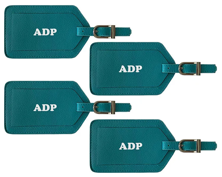 Personalized Monogrammed Leather Luggage Tags - 4 Pack