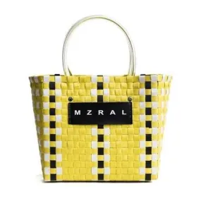 Plaid Pattern No Closure Leisure Tote Bag - Yellow