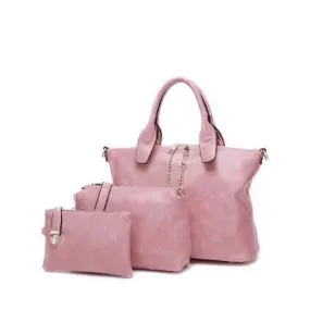 PU Leather Metal Chains Handbag - Pink
