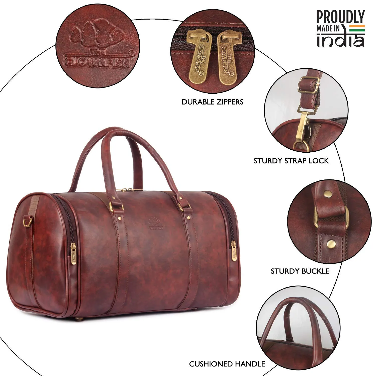 The Clownfish Ranger Vegan Leather 30 LTR Travel Duffel Bag - Wine Red