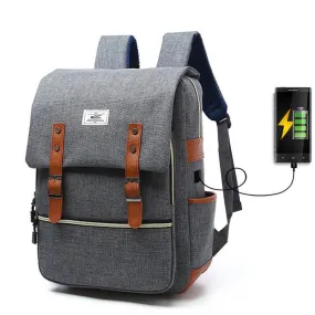 Vintage Fashion Unisex Lapop Computer USB Charging Backpack