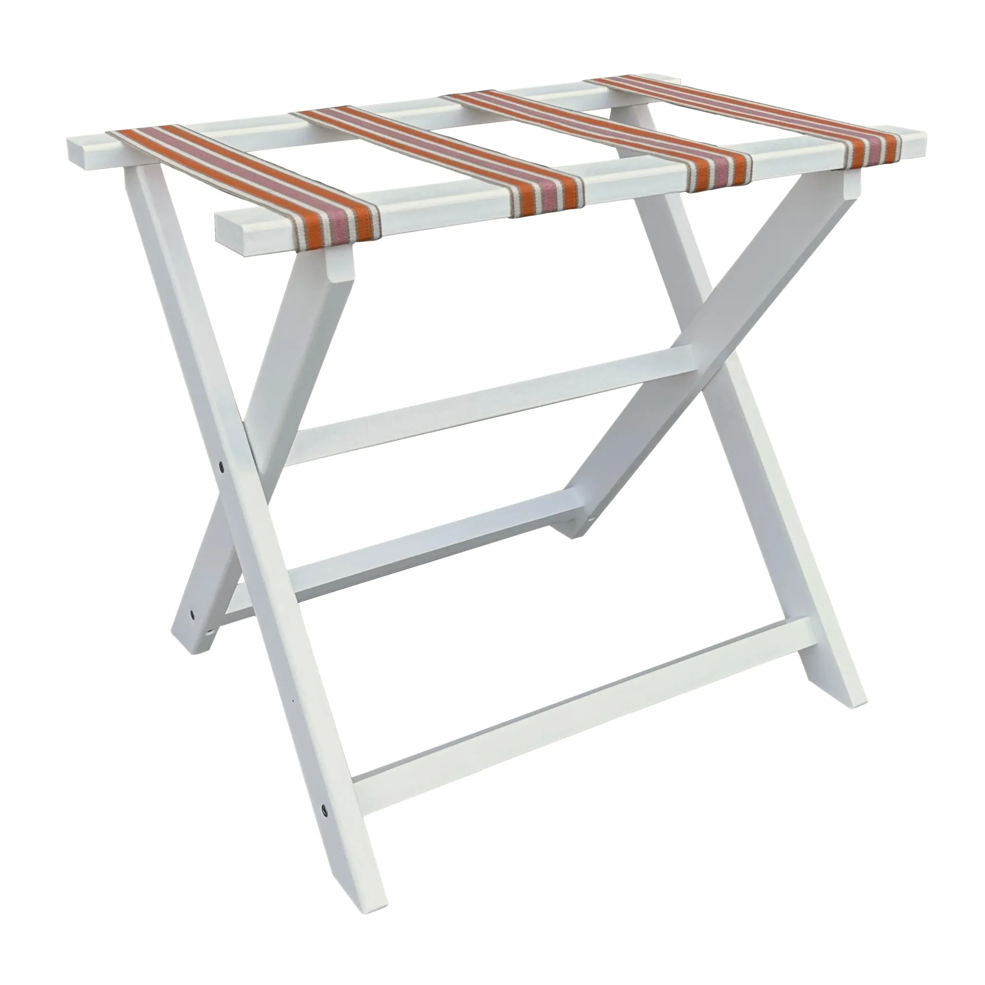 White Straight Leg Eco Luggage Rack with 4 Cabana Stripe Straps