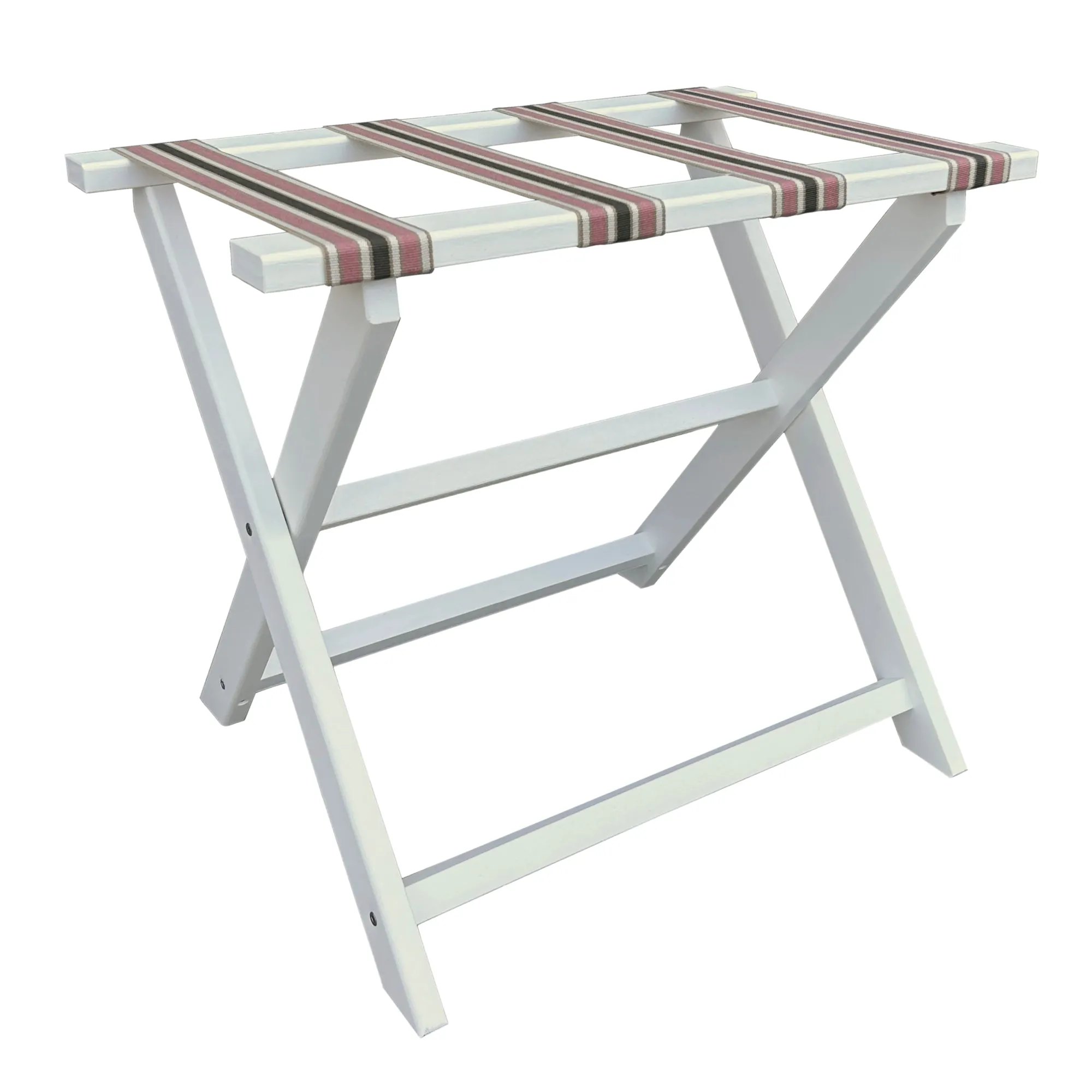 White Straight Leg Eco Luggage Rack with 4 Cabana Stripe Straps