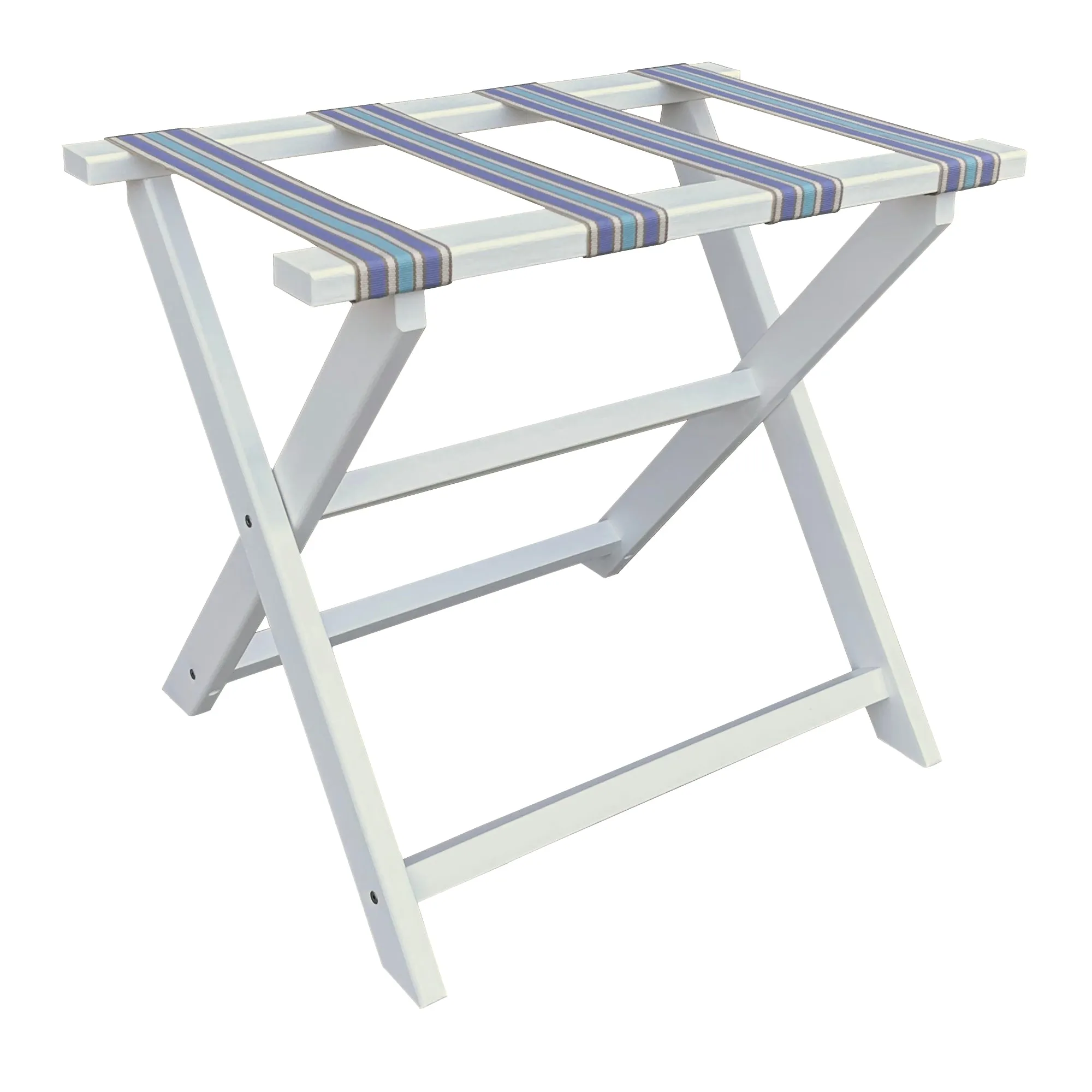 White Straight Leg Eco Luggage Rack with 4 Cabana Stripe Straps