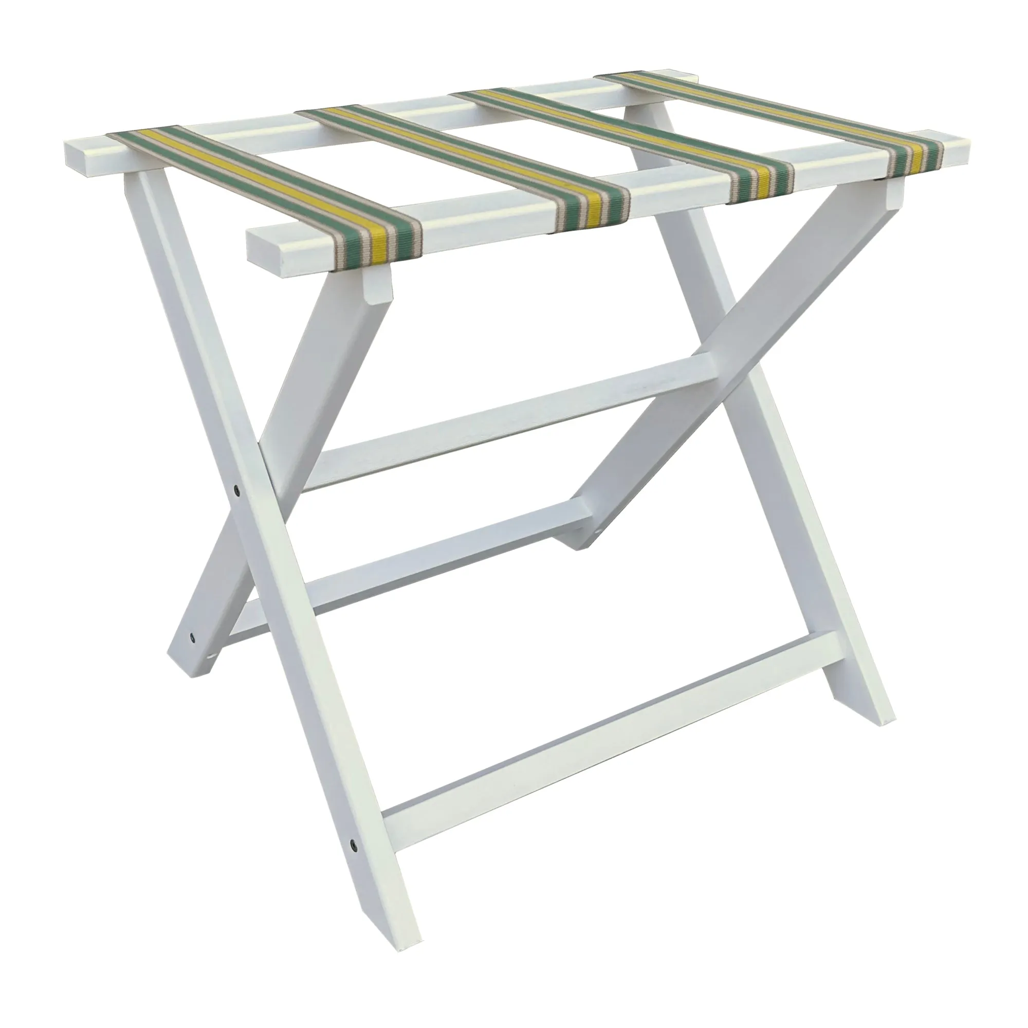 White Straight Leg Eco Luggage Rack with 4 Cabana Stripe Straps