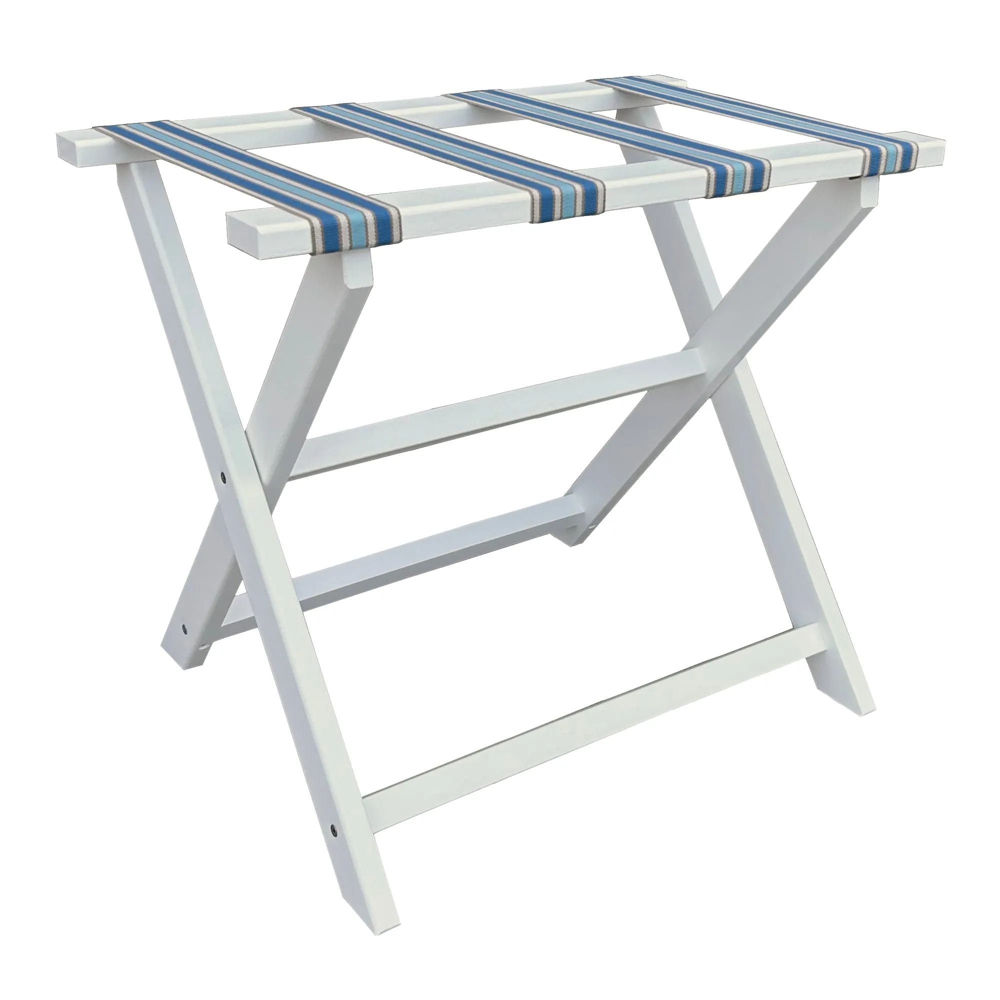White Straight Leg Eco Luggage Rack with 4 Cabana Stripe Straps