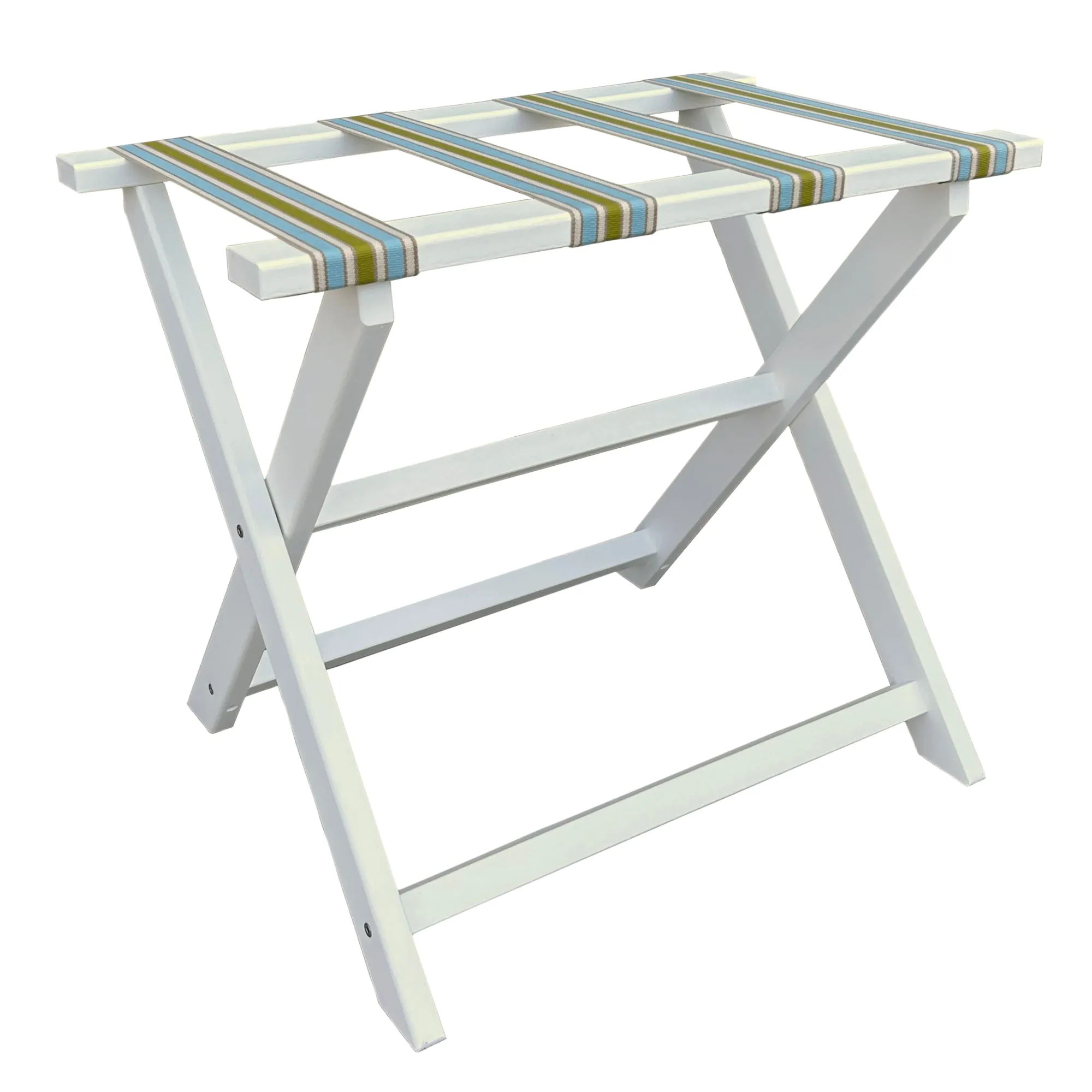White Straight Leg Eco Luggage Rack with 4 Cabana Stripe Straps