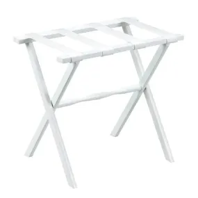 White Straight Leg Wood Luggage Rack with 4 Nylon Straps