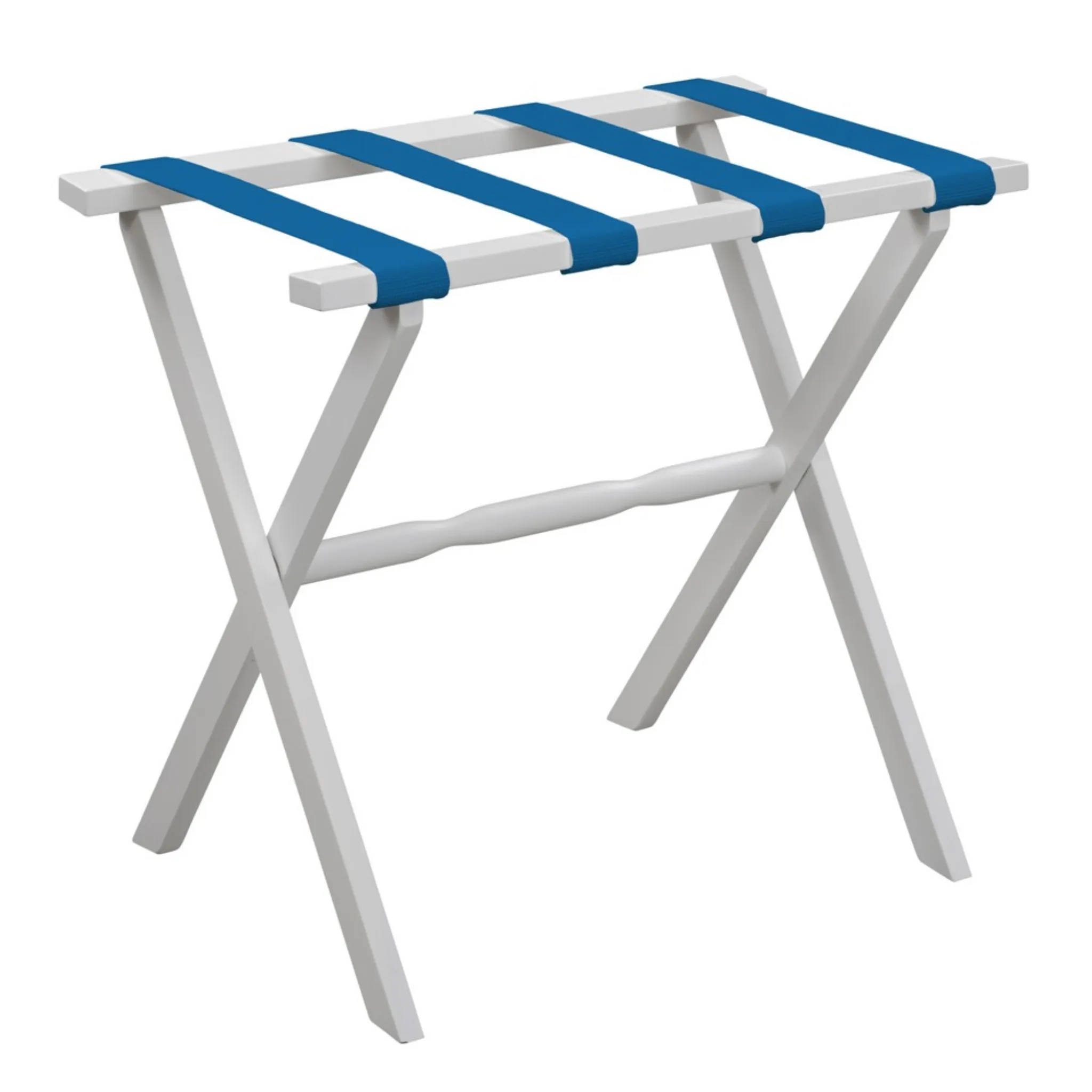White Straight Leg Wood Luggage Rack with 4 Nylon Straps