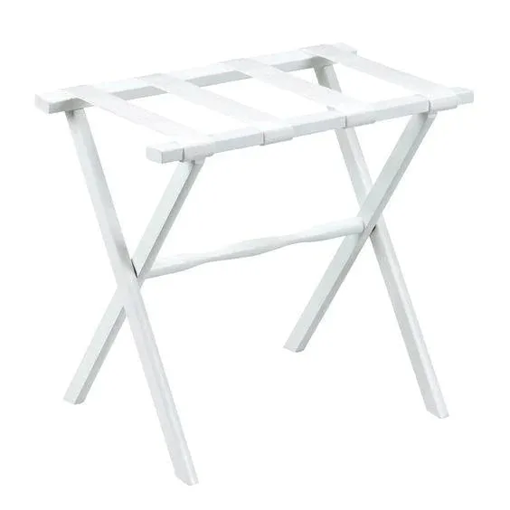 White Straight Leg Wood Luggage Rack with 4 Nylon Straps