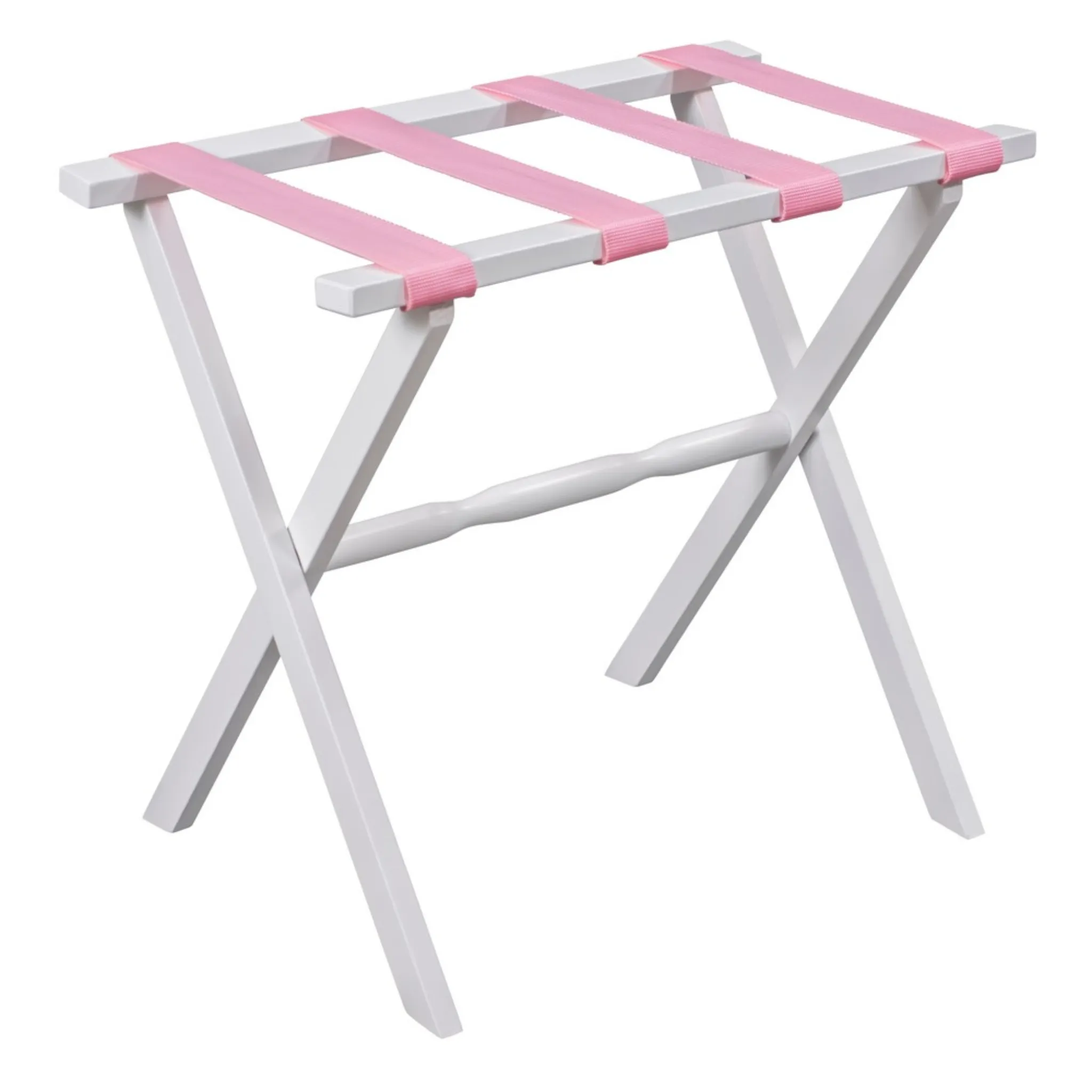 White Straight Leg Wood Luggage Rack with 4 Nylon Straps