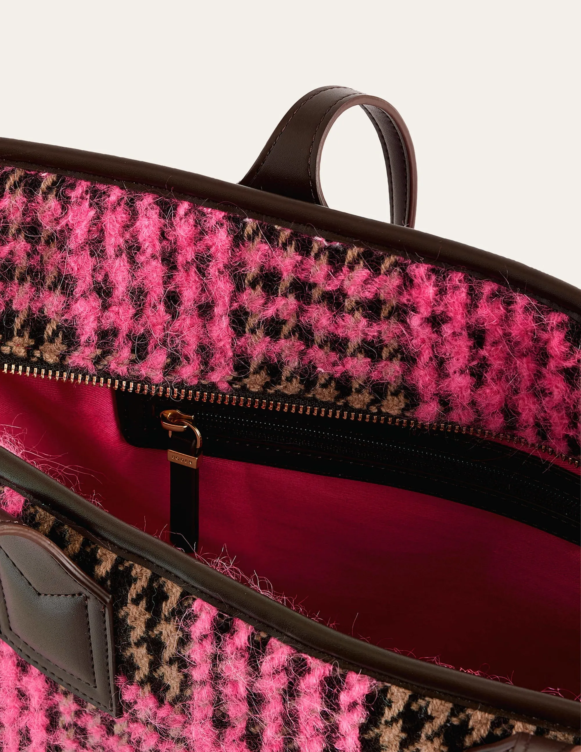 Wool Trapeze Tote Bag-Pink Boucle Check